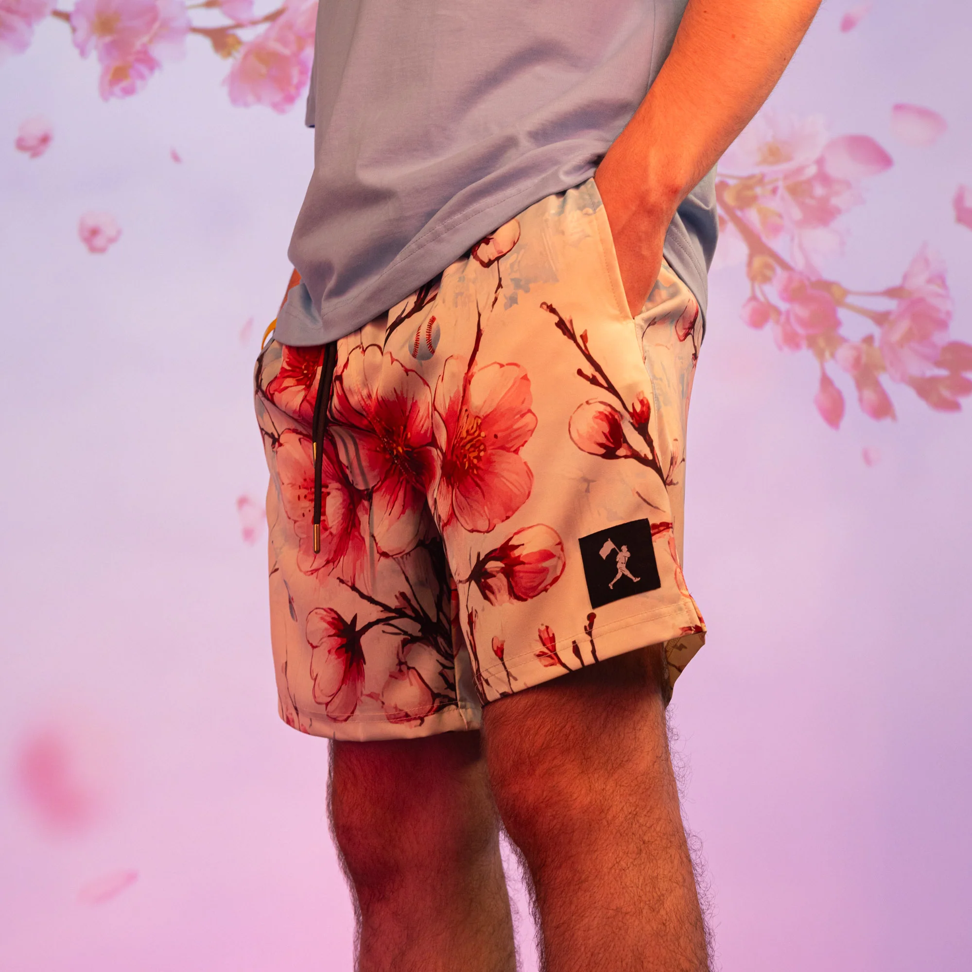 Cherry Blossom Baseball Diamond Lux Satin Shorts - Image 6