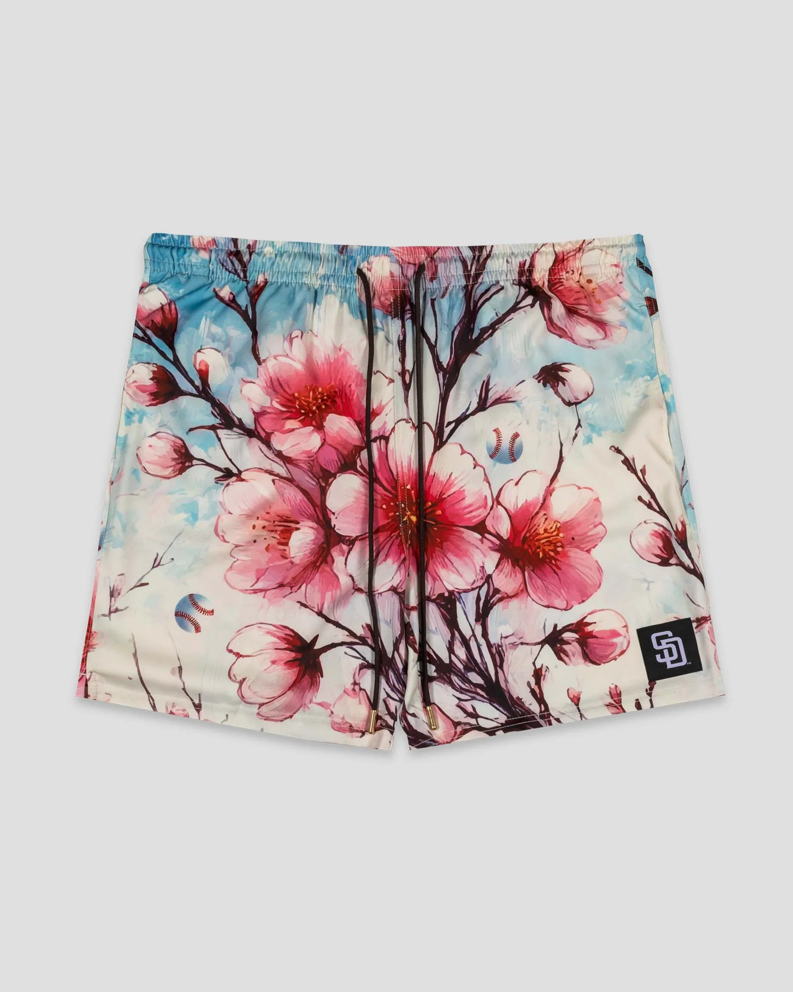 Cherry Blossom Baseball Diamond Lux Satin Shorts - San Diego Padres