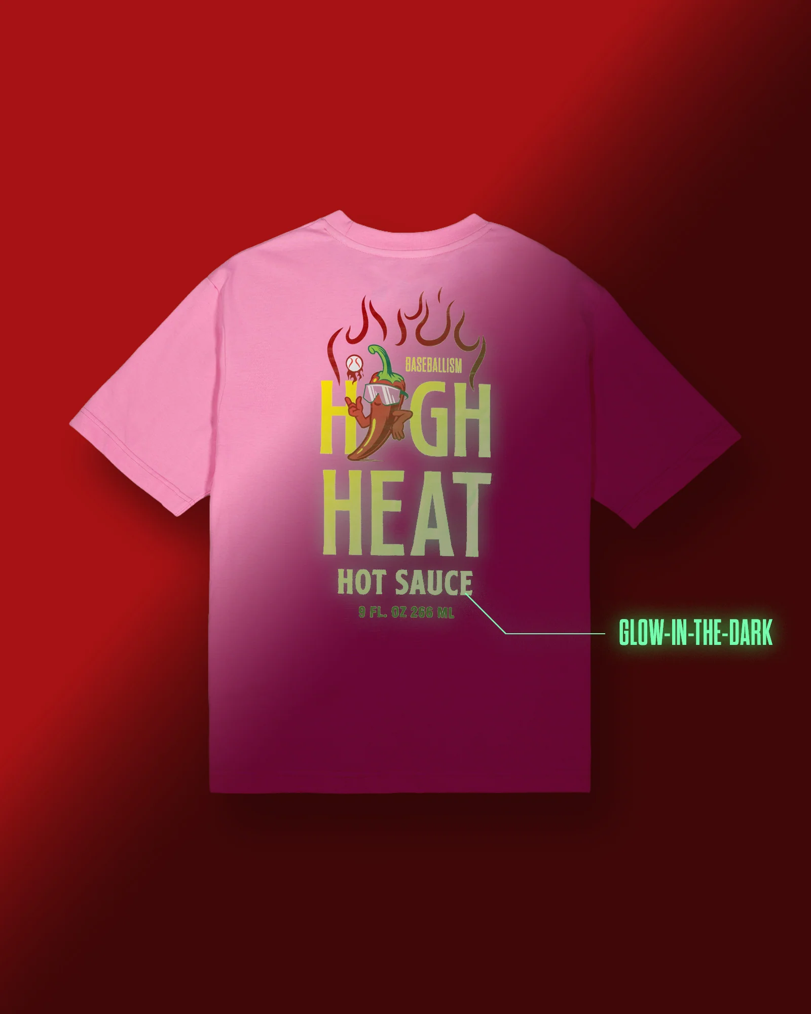 High Heat Hot Sauce Glow in the Dark Pima Cotton T-Shirt - Pink