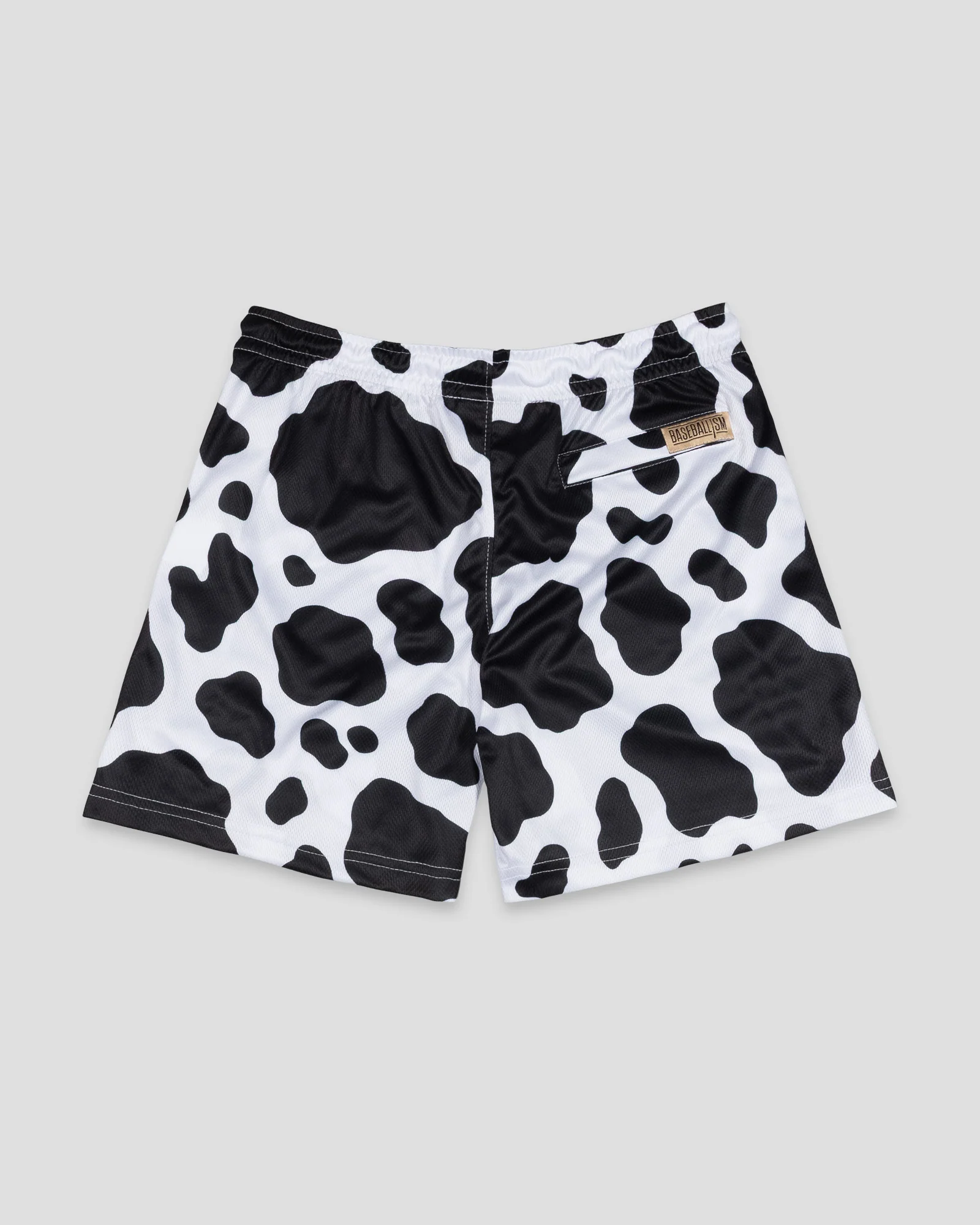 Moo Milk Cow Print Diamond Air Mesh Shorts - Black - Image 2