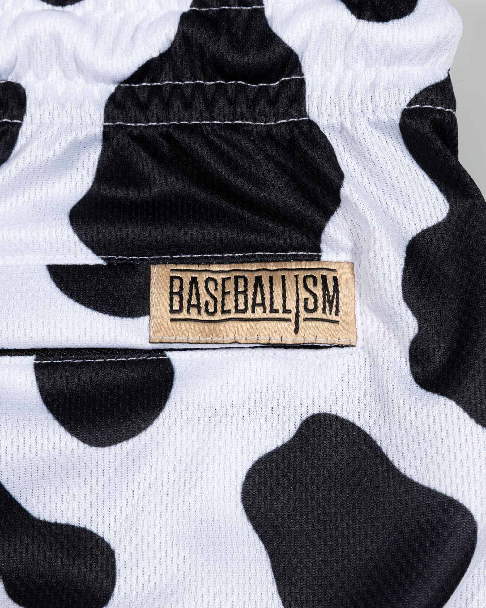 Moo Milk Cow Print Diamond Air Mesh Shorts - Black - Image 5
