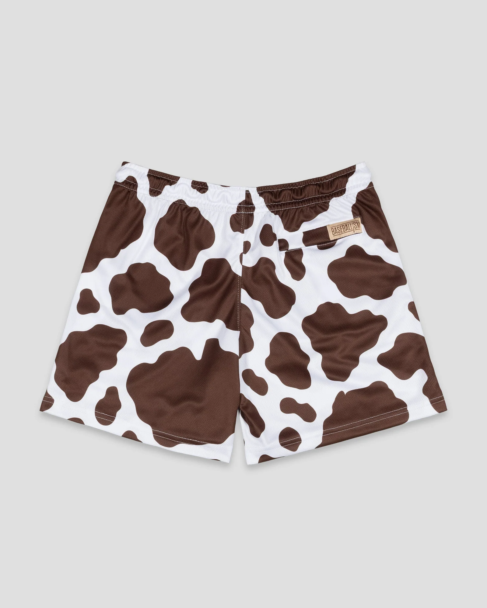 Moo Milk Cow Print Diamond Air Mesh Shorts - Brown - Image 2