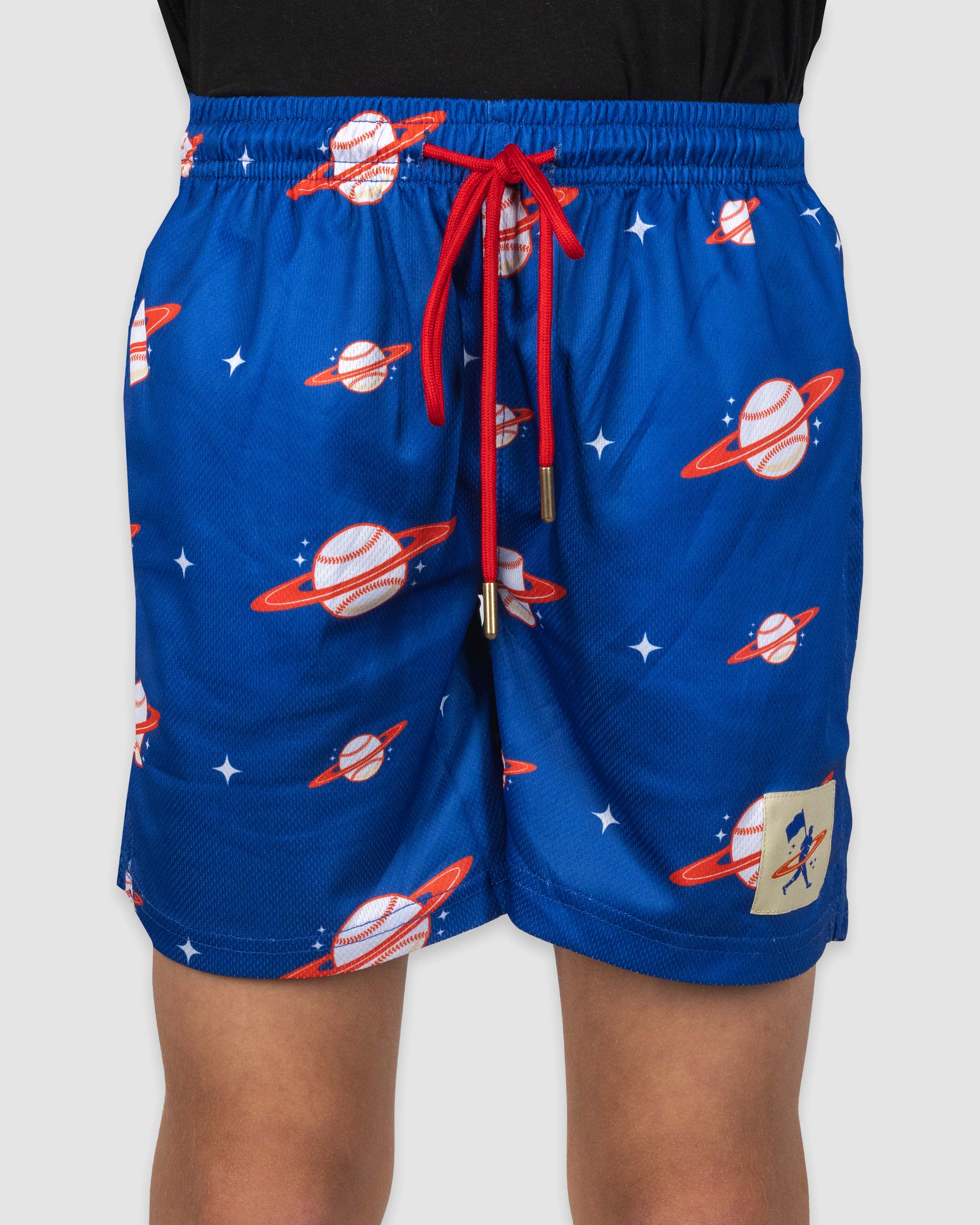 Space Ball Diamond Air Youth Mesh Shorts - Blue and Orange - Image 2