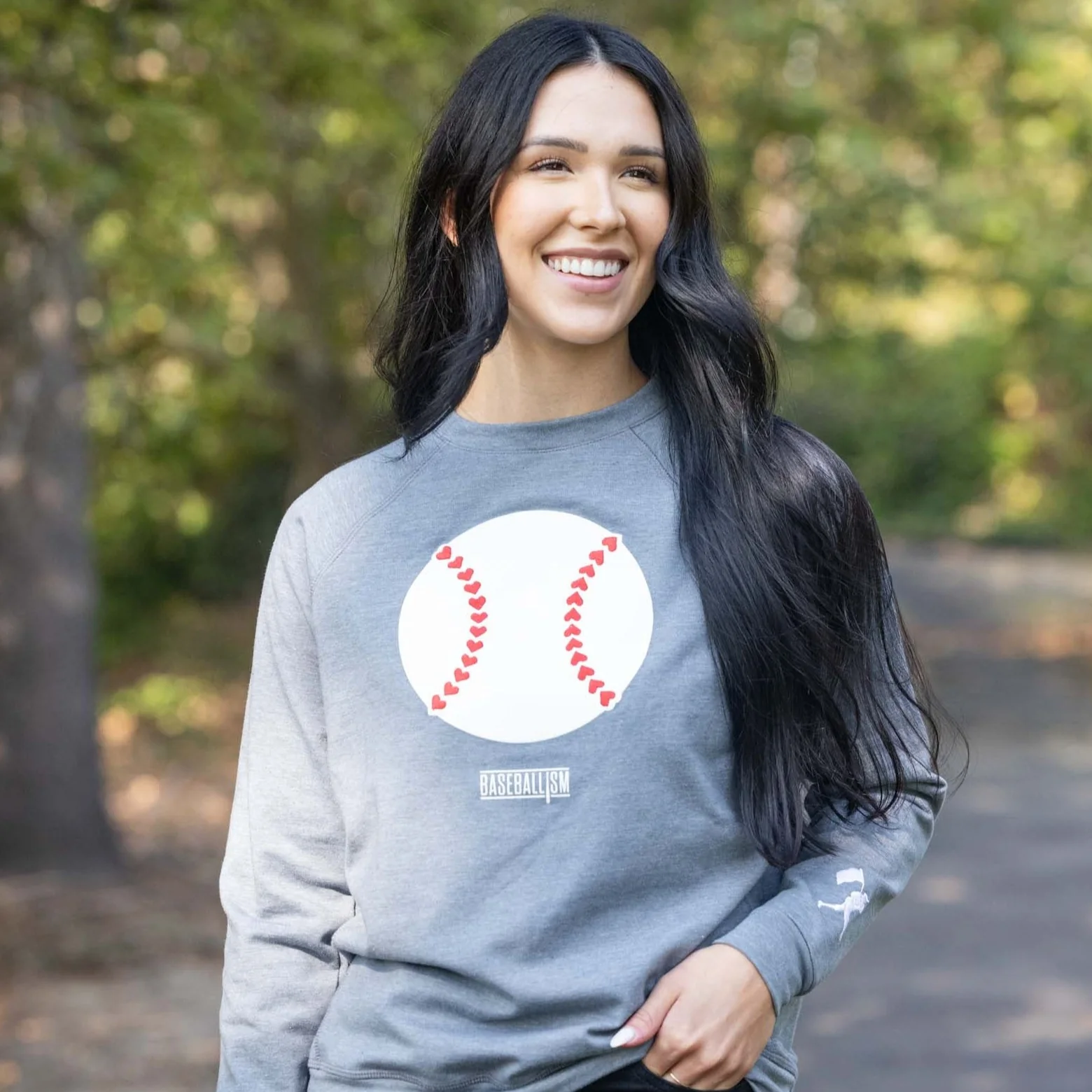 Stitched Heart Seams Baseball Crew Neck - Women's - Image 4
